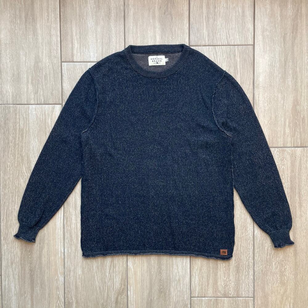 The Normal Brand Sweater Mens L Blue Knit Textured Crewneck Casual